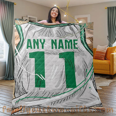 Custom Premium Quilt Blanket Boston Jersey Basketball Personalized Quilt Gifts for Her & Him